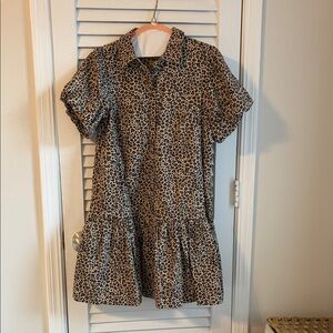 Women’s Leopard Print Short Sleeve Dress - Brown/Cream